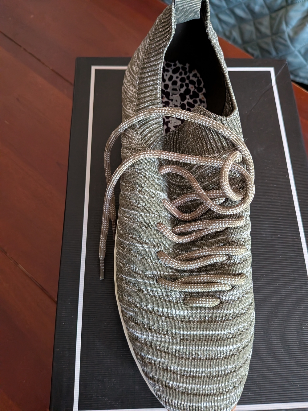 J Slides Olive Knit Lace-Up Sneaker with Metallic Accents